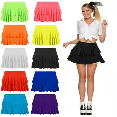 £7.99 • Buy Ladies Girls Neon RARA Mini Skirt 80s Dance Club Party Fancy Women Frill Short