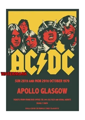 AC/DC Gig Poster Print - A2  - Glasgow Apollo 1979 - Classic Rock - Rock Music. • £17.50