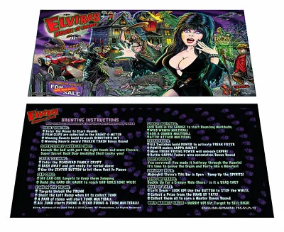 Stern Elvira's House Of Horrors Pinball Custom Apron Instruction Cards • $17.50