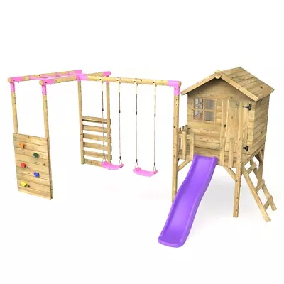 £1019.95 • Buy Rebo Orchard 4FT Wooden Playhouse, Swings, Monkey Bars, Deck & 6FT Slide – Venus