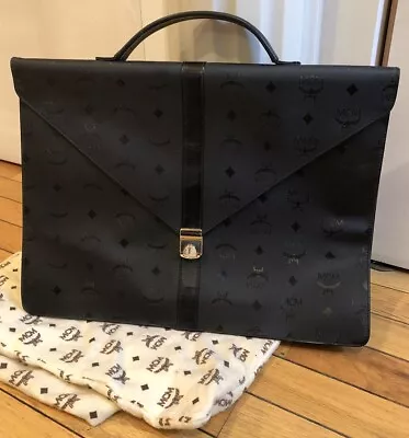 Vintage MCM Michael Cromer Munchen Soft Sided Black Logo Briefcase Tote 1990 • $300