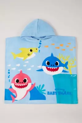 Boys Girls Baby Shark Blue Hooded Beach Bath Towel Wrap Poncho • £8.50