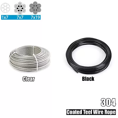 Stainless Steel Wire Rope Cable PVC Plastic Coated 0.6 0.8 1 2 3 4 5 6 8 10 12mm • £7.74