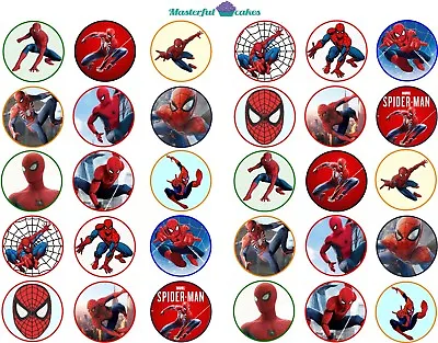 30 X Mixed Spiderman Edible Rice PaperIcing & Precut Wafer Cup Cake Topper • £3.40