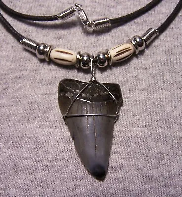 Mako Shark Tooth Necklace 1 3/8  Sharks Teeth Fossil Jaw Scuba Megalodon Diver • $14