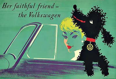 Art Ad  Black Poodle And Her Faithful Friend Volkswagen VW Retro  Poster Print • $11.18
