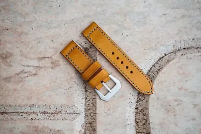 $90 • Buy Handmade  Mustard Yellow  Leather Watch Strap For Panerai GPF 27,26, 24,22mm