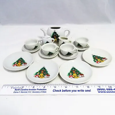 Christmas Mini China Tea Set 15 Pc Teapot Cups Saucers Plates Creamer Sugar Bowl • $15.95