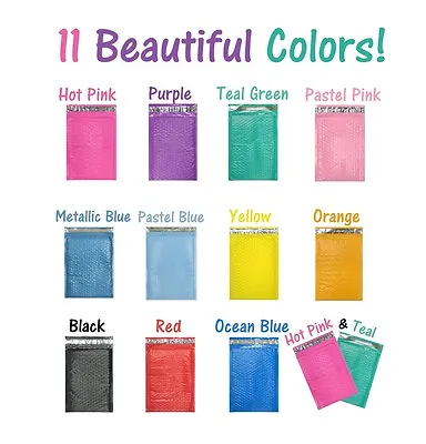 6x10  Colored Poly Bubble Mailers PinkTealPurple Shipping Mailing Envelopes! • $11.98