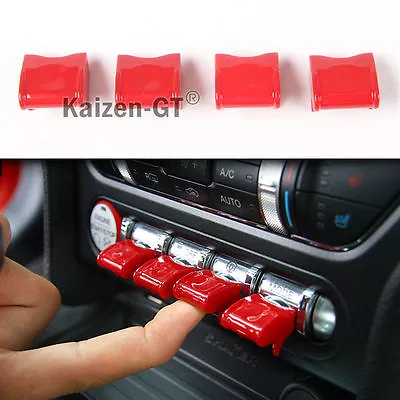 (4) Red ABS Center Control Button Switch Covers Trims For 15-up Ford Mustang • $9.99