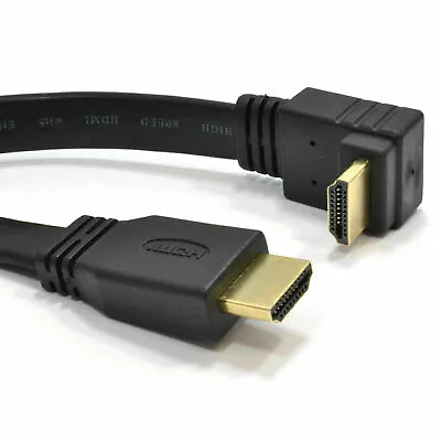 FLAT HDMI RIGHT ANGLE 90 Degree High Speed Cable For HD TV Lead Gold 1m/2m/3m/5m • £4.33