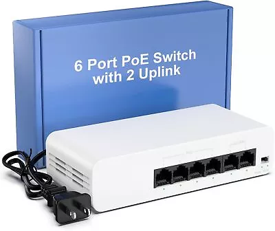 2024 New Released 6 Port PoE Switch 4 PoE Ethernet Port 100Mbps 55W 802.3af At E • $47.10