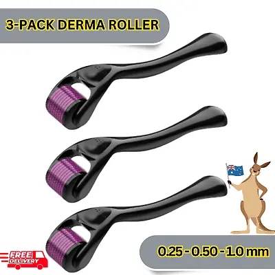 3 Pack (0.25mm/0.50mm/1mm) Derma Roller Beard Hair Regeneration Skin Care Growth • $29.99