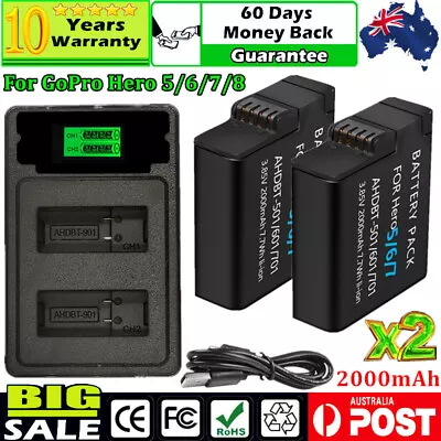 2x 2000mAh Rechargeable Battery & Charger For GoPro Hero 8 7 6 5 Go Pro Camera • $47.99