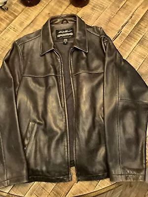 Eddie Bauer Faded Leather Bomber Jacket Full Zip Mens Size XL Brown Distressed  • $98.95