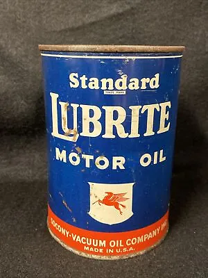 Mobil Socony Standard Lubrite 1 Qt Empty Metal Motor Oil Can Pegasus • $125