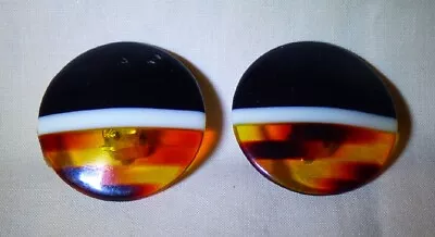 £9.84 • Buy Vintage 1960s Earrings Clip On Rounds Circles Lucite Plastic Black White Amber 
