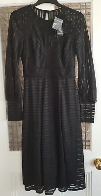 £12.99 • Buy Tfnc London Size Uk 10 Designer Midi Dress EVIE QUAKER STYLE Black Dress Stripe