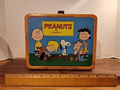 Vintage 1970's Peanuts Metal Lunch Box Orange Rim -No Thermos Snoopy Woodstock • $19.95