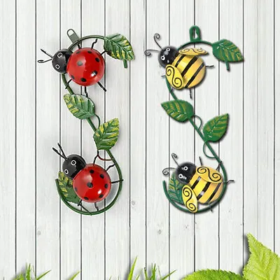 Metal Wall Art Climbing Bumble Bee Ladybird Hooks Outdoor Garden Fence Decor UK • £7.97