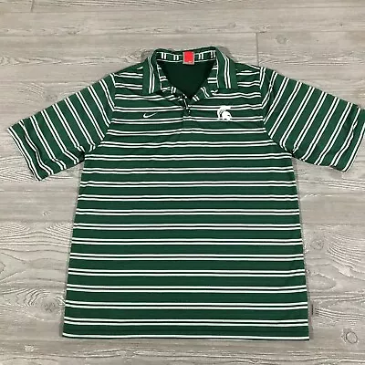 Michigan State Shirt Mens M Green Stripe Nike Fit Dry Golf Polo Swoosh Y2k 3954 • $14.96