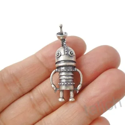 Antique Sterling Silver Steampunk Retro Robot Charm Pendant Fun Cute Unique Gift • $28.95