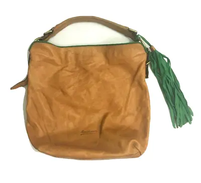 Marco Buggiani Genuine Soft Leather Brown Tan Tote Green Tassel • $34.99