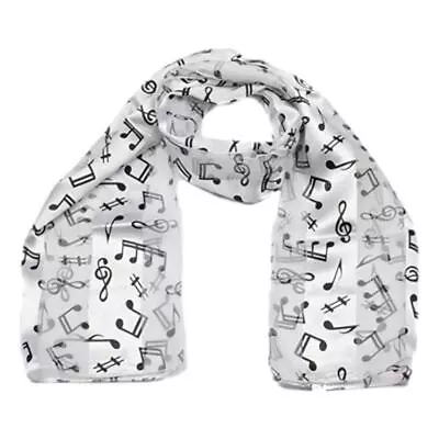 Treble Clef And Music Notes Black On White Satin Stripe Scarf • £4.99