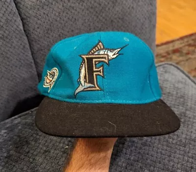 Vintage 90s Florida Marlins Blockhead Snapback American Needle Wool Hat Cap • $99.88