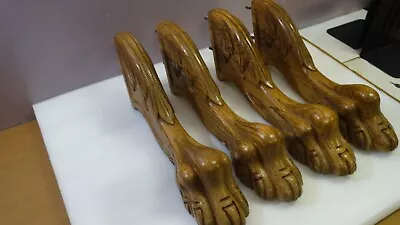 Four Vintage Oak Carved Furniture Lion Legs Claws Paw • $40