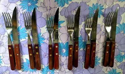 Vintage TRAMONTINA BRAZIL Steak Knives & Forks Knife SET Stainless Steel     • $70