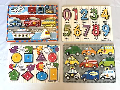 Melissa & Doug Lot Of 4 Early Learning Wooden Puzzles Complete Shapes Numbers • $19.95