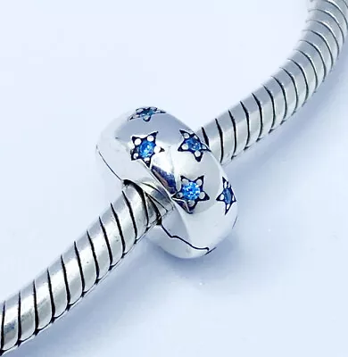 💖 Blue Stars Spacer Stopper Clip Charm Bead CZ Genuine 925 Sterling Silver 💖 • £15.95