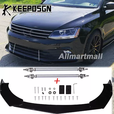 For VW Jetta GLI MK6 MK5 MK4 Front Bumper Lip Spoiler Splitter Strut Rods GLOSSY • $65.85