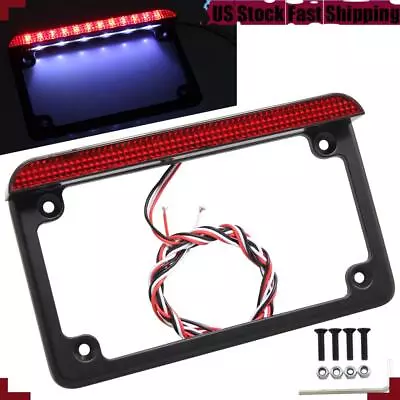 Universal 12V Black Motorcycle License Plate Frame With LED Tail Brake Light US • $23.42