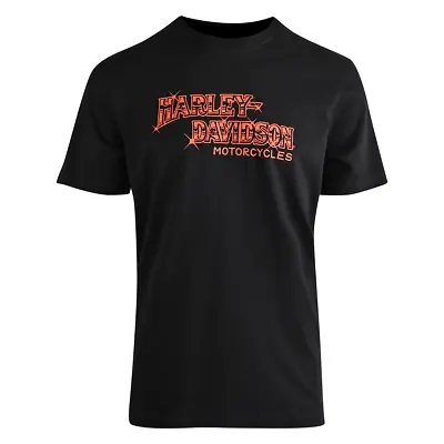 Harley-Davidson Men's T-Shirt Black Orange Text Graphic Short Sleeve (S54) • $21.26