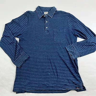 Faherty Polo Shirt Long Sleeve Pocket Indigo Blue Striped Mens Large • $29.88