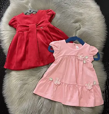 Lot Of 2 Mayoral Baby Girl Dresses Red Size 6M Pink Size 1-2M Cute! • $29.99