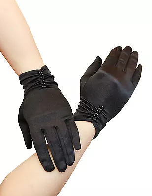 £4.99 • Buy Satin BLACK/IVORY/WHITE SHORT FINGERED WEDDING/PROM GLOVE,Pearls