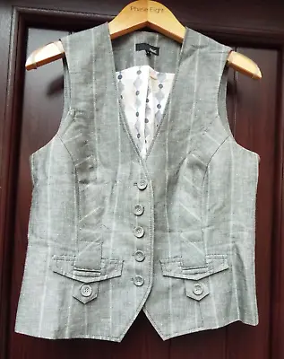 NEXT Linen & Cotton  Silver Grey Detailed Waistcoat Print Lined Size 12 • £25