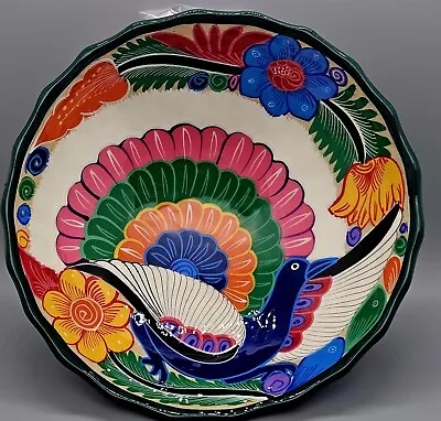 Beautiful Mexican Bird Round Clay Bowl. Wall Mountable. 8 1/4  Wide. Perfect! • $29.95