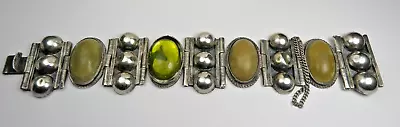 Vintage Mexico Sterling Silver And Oval Cut Agate Link Bracelet 7.5  • $45