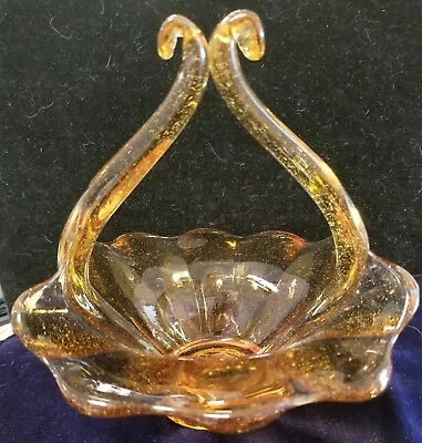 Vintage Viking Art Glass Amber Glass Basket Pinched Top • $14.50