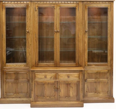 £100 • Buy Ercol Breakfront Wall Unit Bookcase Display Cabinet Golden Dawn