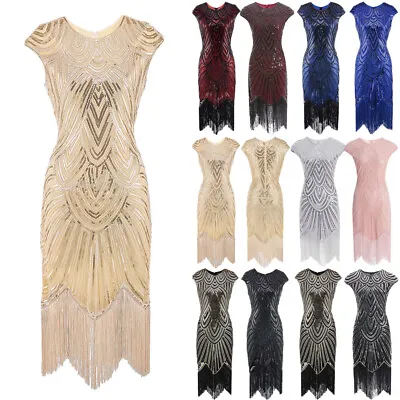 1920s Flapper Dress Great Gatsby Charleston Fringe Sequin Beaded Party PLUS SIZE • £25.19