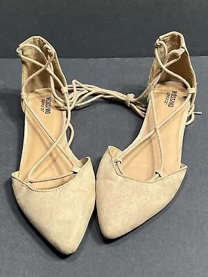 Mossimo Supply Co. SZ 6.5 Tan Faux Suede Lace Up Flats • $11.99