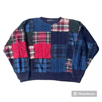 Vintage 90s Nautica Handknitted Patchwork Crewneck Sweater Mens Xl • $45