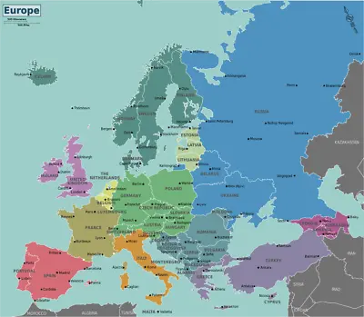 Europe European Political Wall Map Russia Middle East Africa PICK SIZE LANGUAGE • £18.20