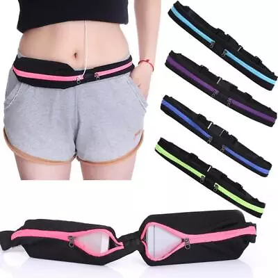 Dual Pocket Running Belt Bag Zipped Sports Jogging Waist Travel Bum Bag Pouch UK • £4.49