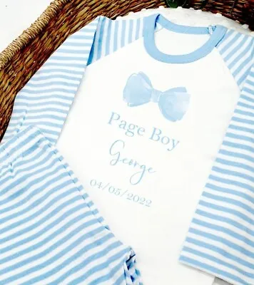 Personalised Children's Page Boy Bow Tie Blue | Grey Pyjamas Outfit Wedding Gift • £13.99